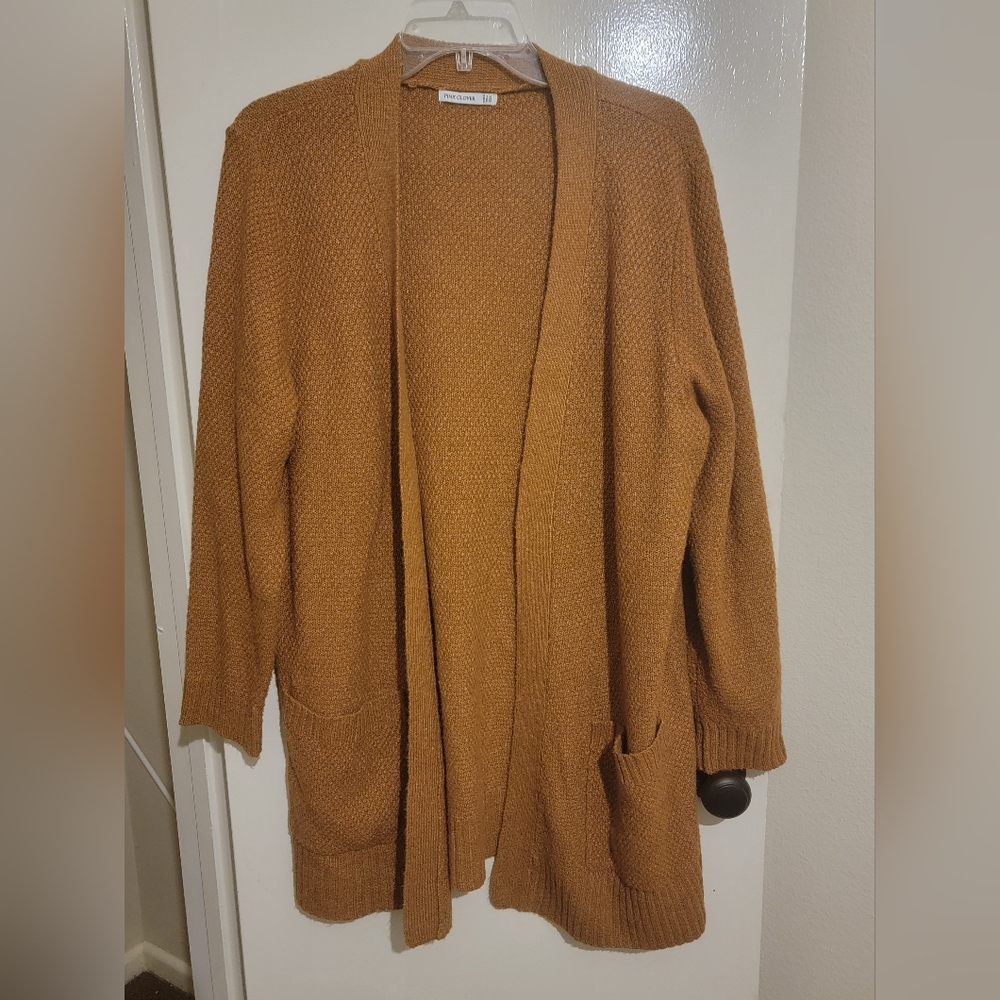 Pink Clover Knit Mustard Colored Cardigan
